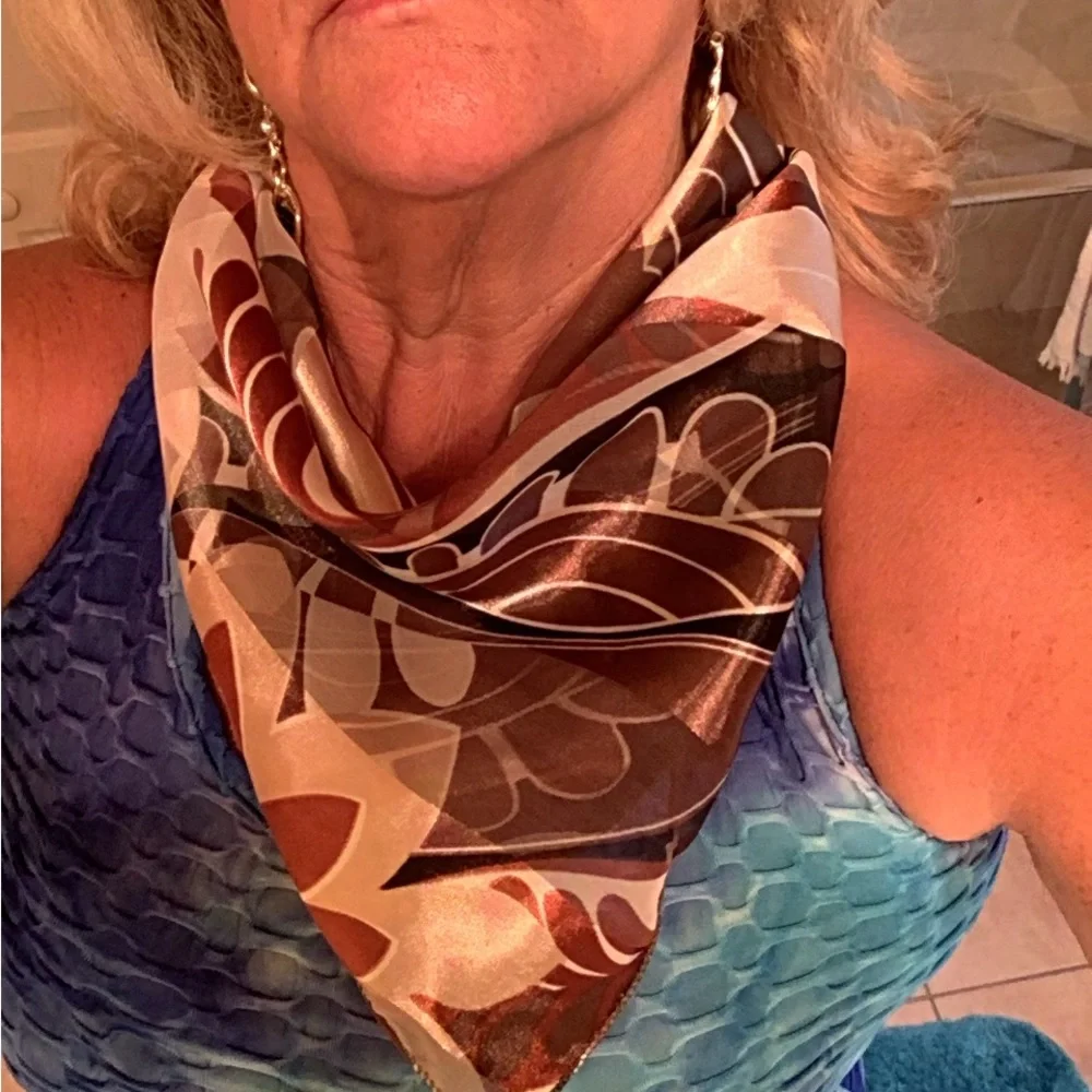 Fall silk scarf earth tones fall colors square nice gift idea brown beig…